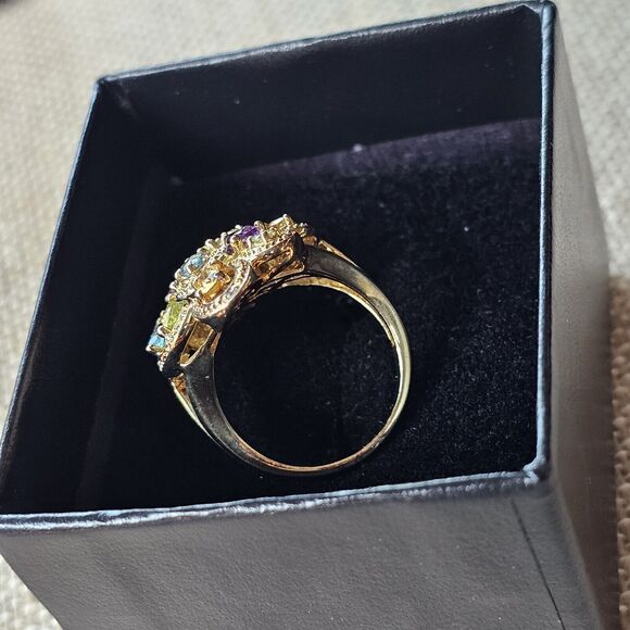 FELICIA DESIGNS FD Gold Technibond Multi Gemstone Filigree 925 Ring 6 - Picture 4 of 10